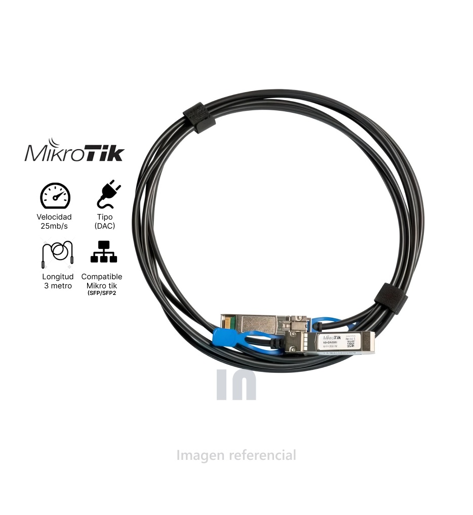 Cable de conexión directa MikroTik SFP, SFP+ y SFP28 para 25G de 3 metro.