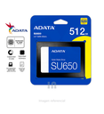  UNIDAD ESTADO SOLIDO Adata Ultimate SU650 - 2.5" Interno - 512GB - SATA (SATA/600) - Computadora de escritorio Dispositivo compatible - 280TB TBW - 520MB/s Tasa de transferencia de lectura máxima SU650 512GB.