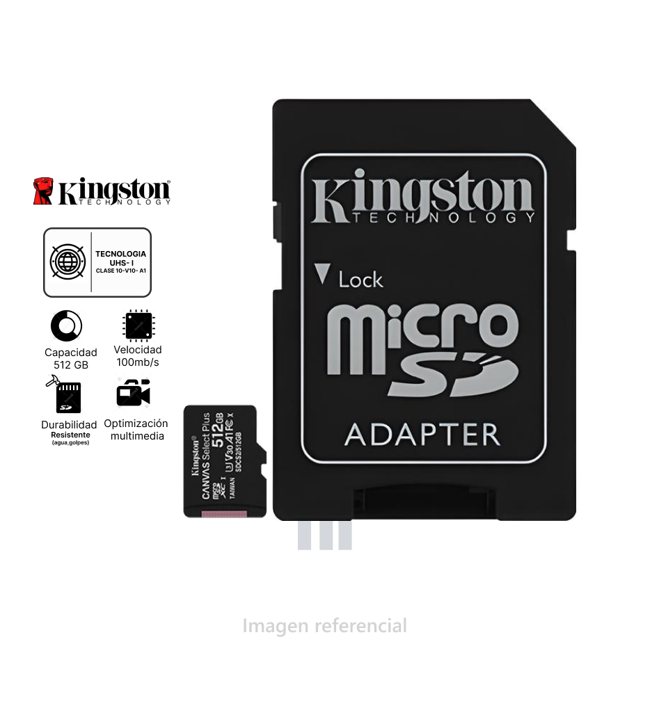 Memoria micro SD 512GB Kingston Canvas Select Plus Class 10 100 MB/s (SDCS2/512GB).
