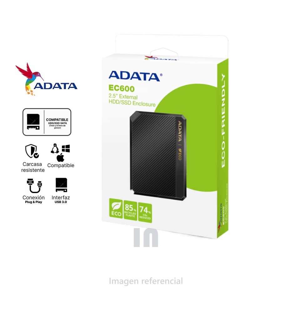 EC600 Carcasa externa para HDD/SSD Sata de 2,5 pulgadas.