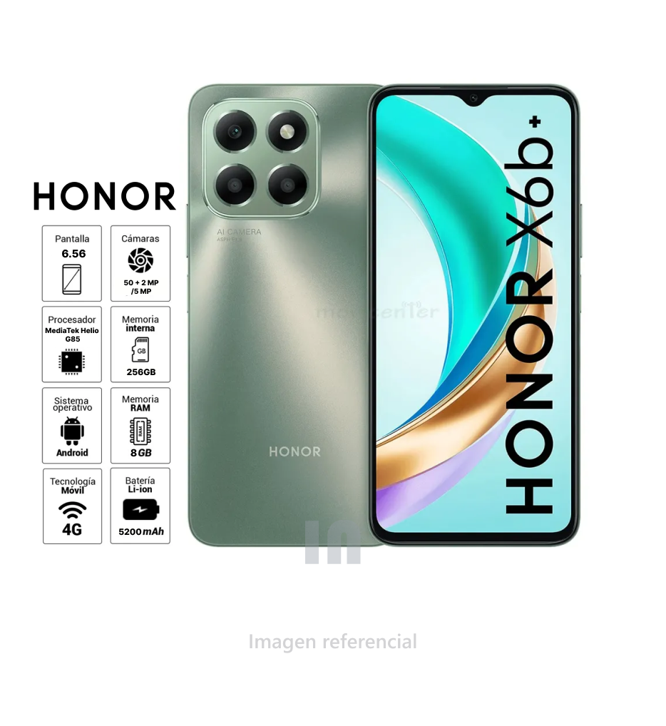 Smartphone HONOR X6B PLUS, 8GB RAM, 256GB ROM, MediaTek Helio G85, 6.56 PULG HD, Cámara de 50MP, FORES GREEN.