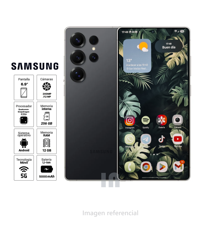 Celular Samsung Galaxy S25 Ultra – 12GB RAM, 256GB ROM, Cámara 200MP, Pantalla 6.9", Snapdragon 8 Elite, Titanium Black 