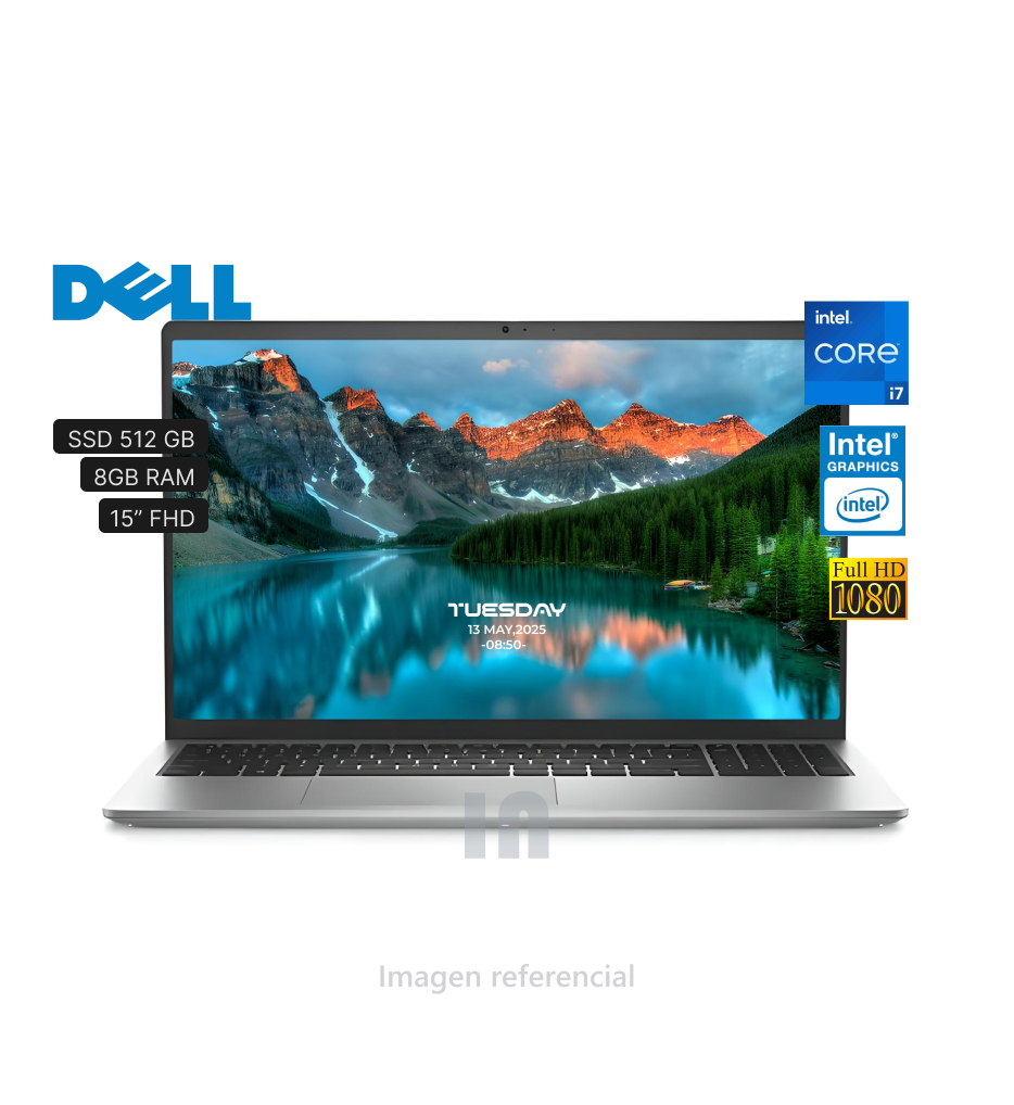 Laptop Dell Inspiron 3520, 15.6” FHD IPS, Core i7-1255U hasta 4.7 GHz, 8 GB RAM DDR4, 512 GB SSD, Platinum Silver