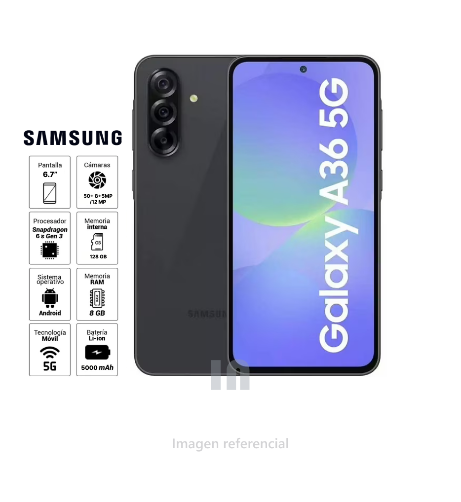  Samsung Galaxy A36 5G, 128GB ROM, 8GB RAM, Triple Cámara 50MP, Pantalla 6.7", Batería 5000 mAh