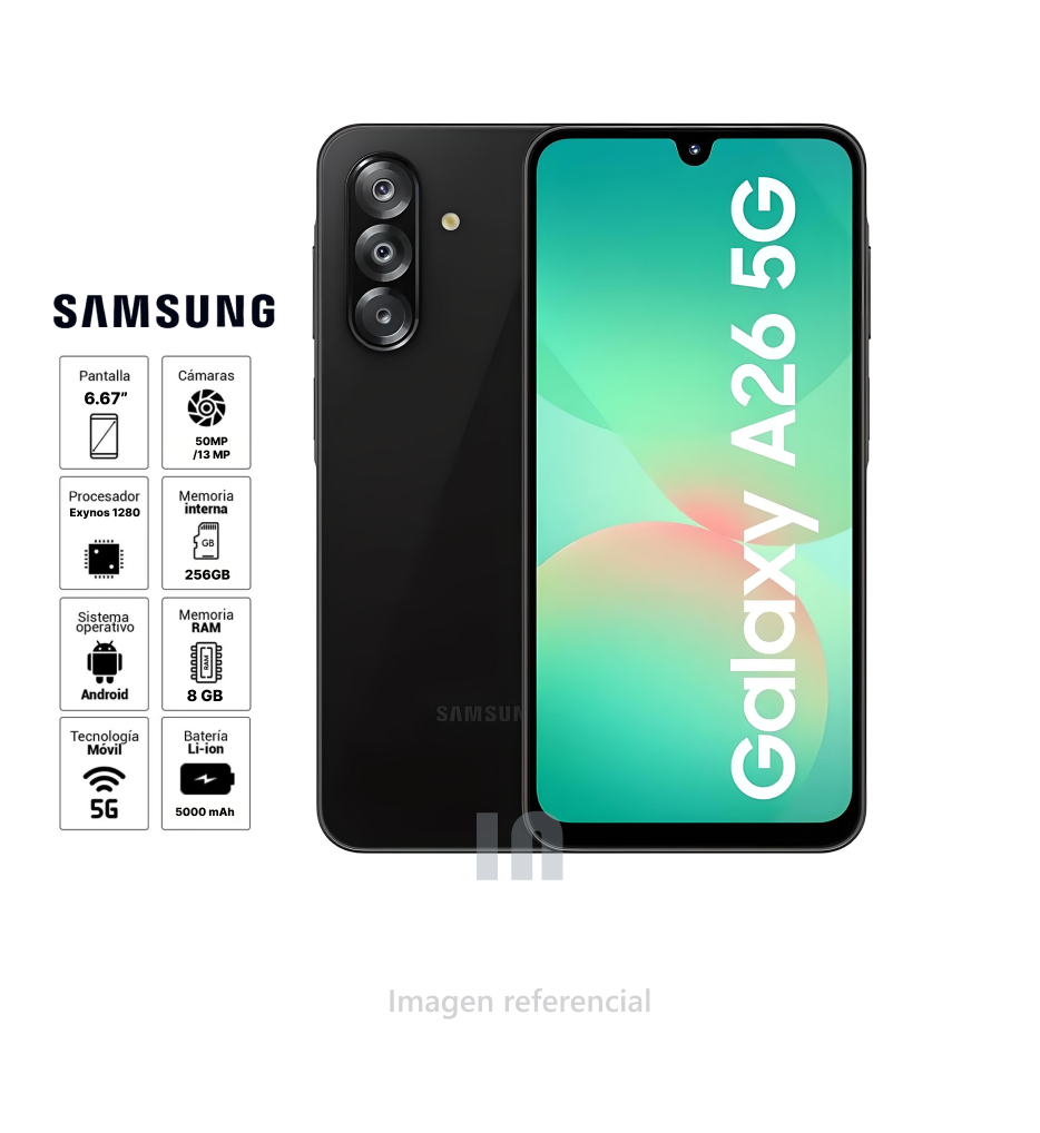 Celular Samsung Galaxy A26 5G - Pantalla 6.7", Exynos 1280, 8GB RAM, 256GB ROM, Triple Cámara 50MP, Batería 5000 mAh