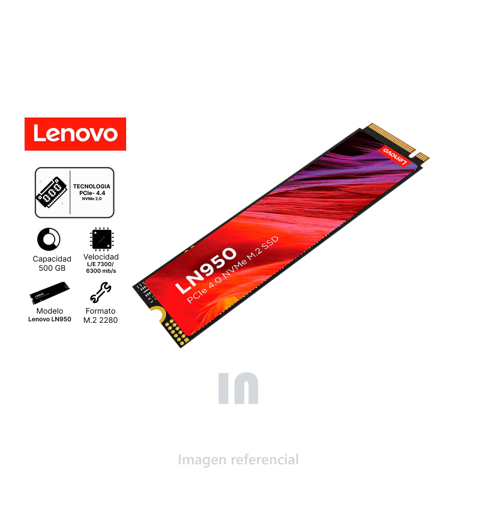 Unidad en estado sólido Lenovo LN950, 500GB, M.2 2280, PCIe Gen 4 x4, NVMe 2.0.