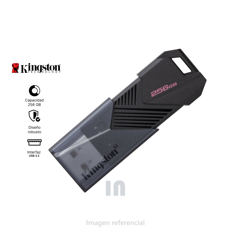 Memoria USB Kingston DataTraveler Exodia Onyx DTXON/256GB – USB 3.2 Gen 1, Alta Velocidad, Color Negro