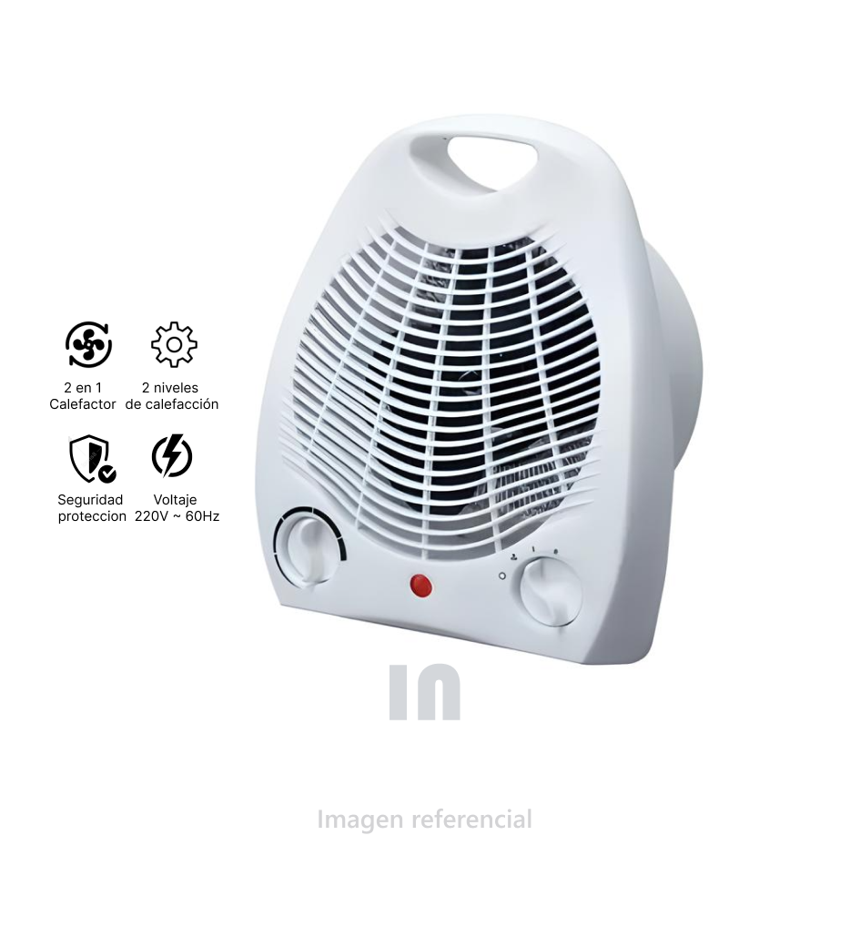 Calefactor y Ventilador vida Amor V-2704 2 en 1 Aire Caliente y Frío para el hogar color Blanco.