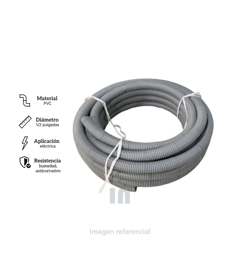 TUBO CORRUGADO DE 1/2" COLOR PLOMO.