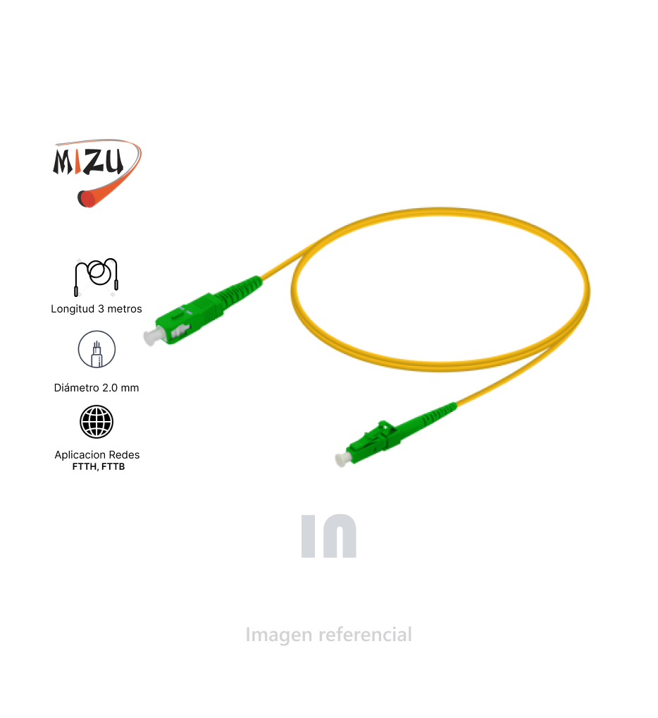 F.O PATCHCORD LC/UPC-SC/APC, MOPC-LUSA-SM-3M, 03MTS, SM, 2MM G657A2 LSZH, MIZU.