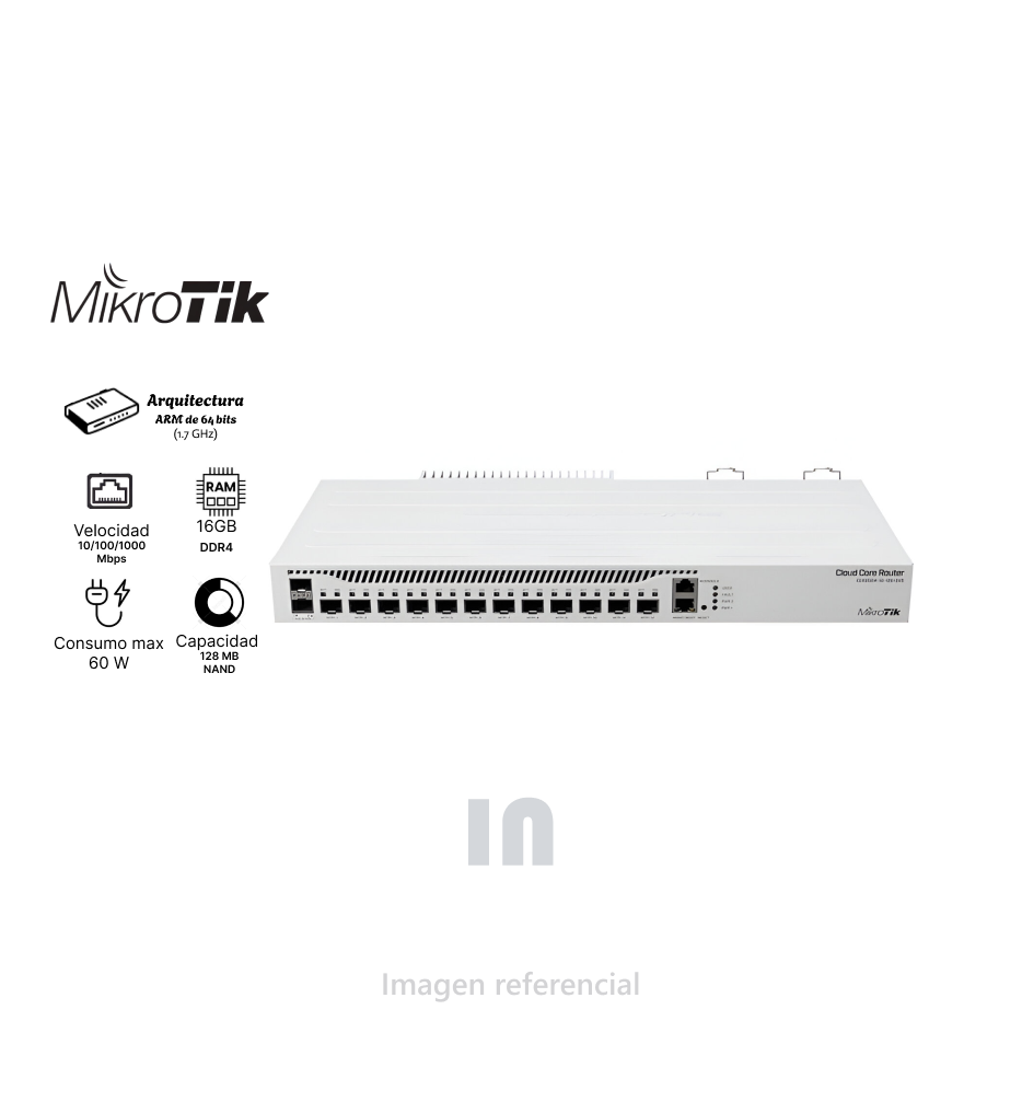 MIKROTIK CCR2004-1G-12S+2XS - CLOUD CORE ROUTER 12 PUERTOS 10G SFP+, 2 25G SFP28, FUENTE REDUNDANTE.