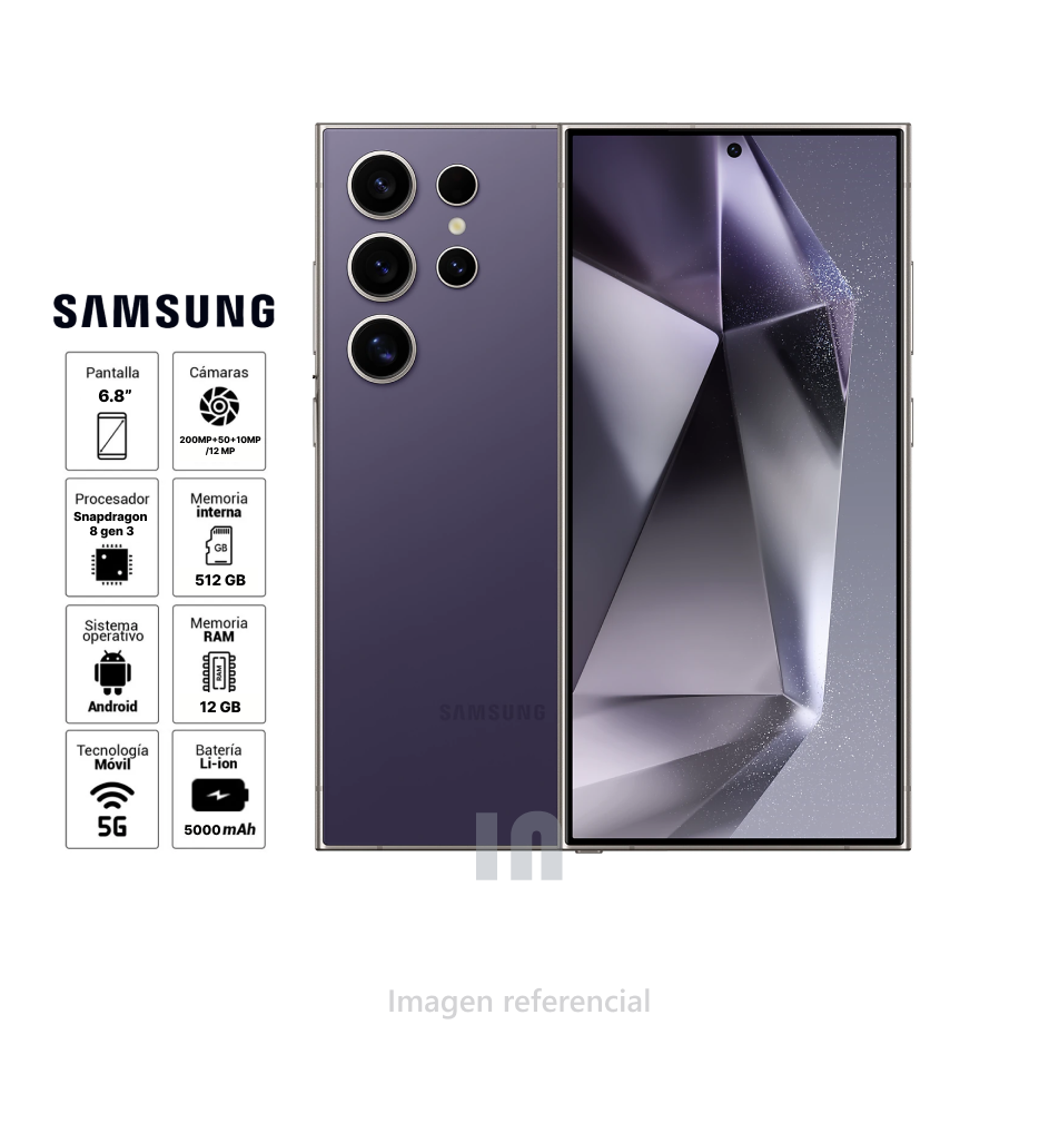 Celular Samsung Galaxy S24 Ultra, 12GB RAM, 512GB ROM, Cámara 200MP, Procesador Snapdragon 8 Gen 3.