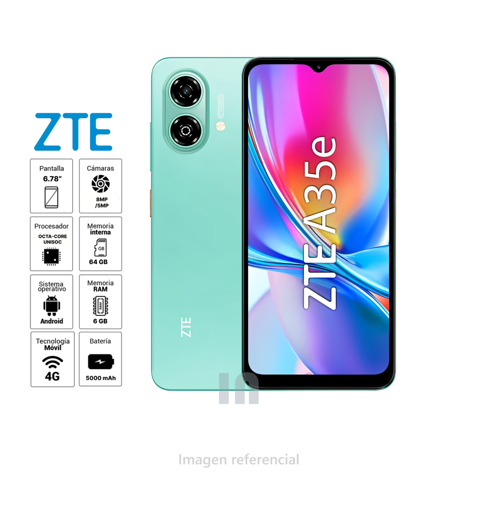 Celular ZTE Blade A35E, 6GB RAM (2GB + 4GB Virtual), 64GB ROM, Cámara 8MP, Batería 5000mAh