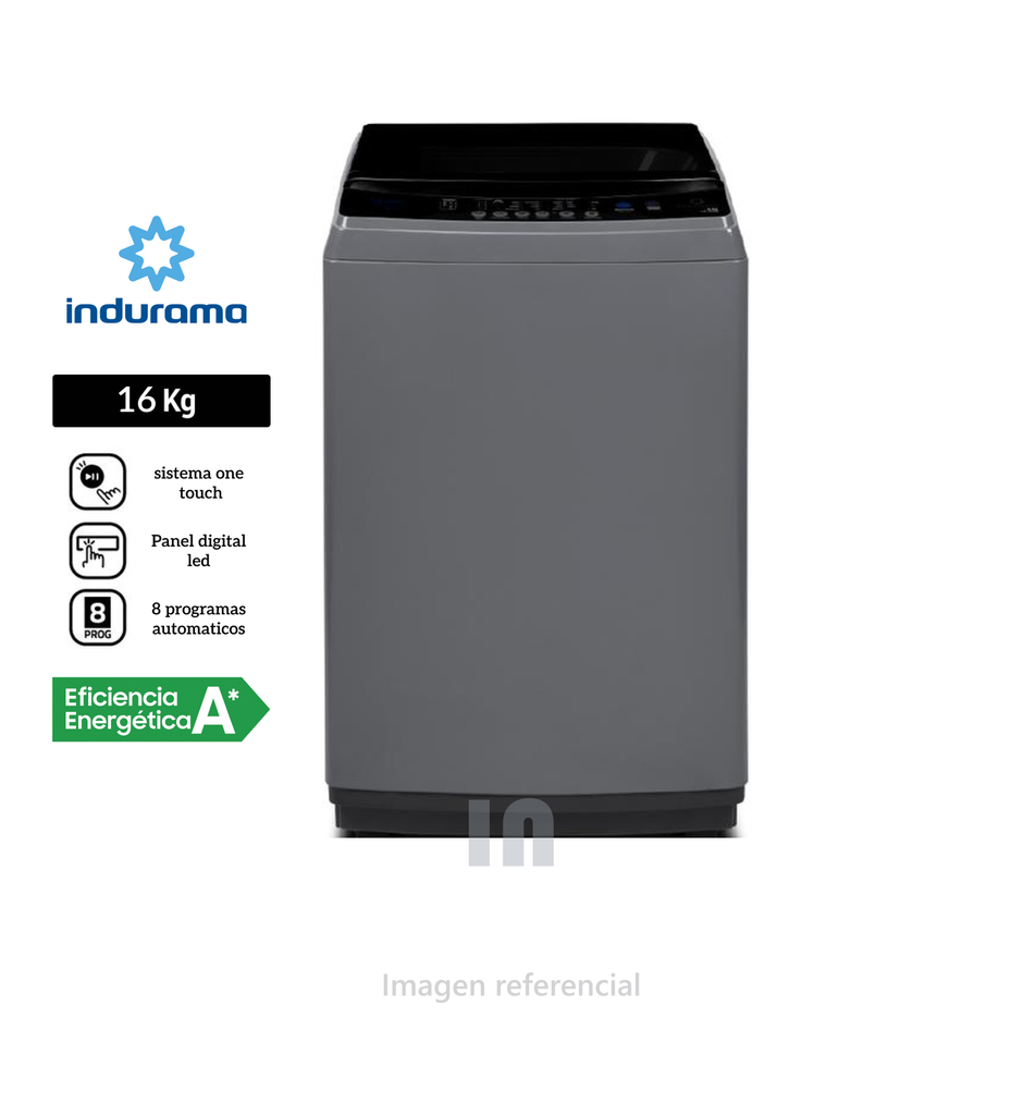 Lavadora Automática Indurama LRI-16DGR 16kg Gris, 600w.
