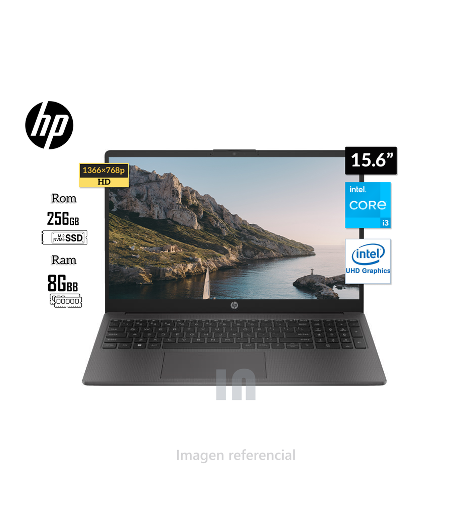 Notebook HP 250 G10, 15.6" LCD LED HD SVA, Core i3-N305 1.80 / 3.80GHz, ram de 8GB DDR4-3200MHz, rom de 256gb ssd m.2, bateria de 41wh.
