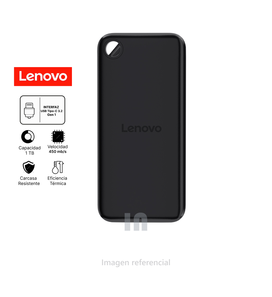 Disco duro sólido externo Lenovo LP100 SSD Portátil, 1TB, USB Tipo-C 3.2 Gen 1.