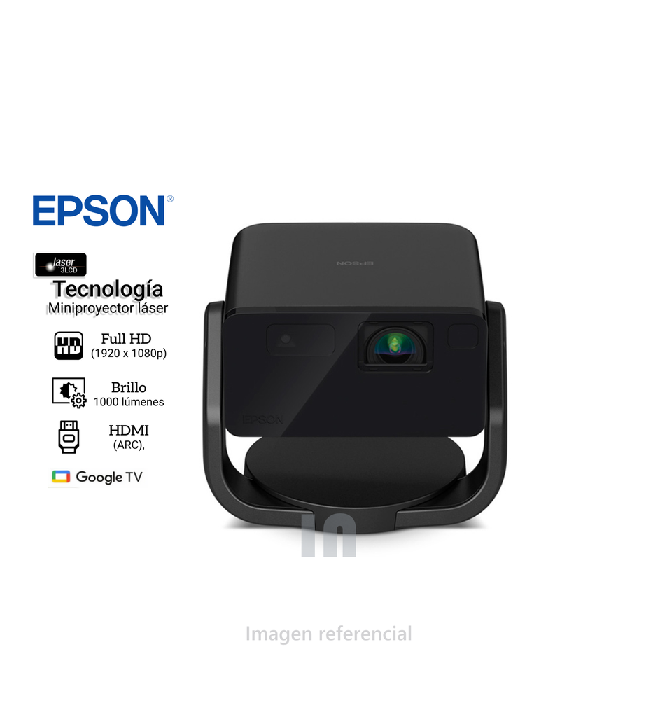 Epson EF-22B, miniproyector láser, 1000 lúmenes, pantalla de hasta 150 pulgadas, Google TV y altavoz Bluetooth, portátil.