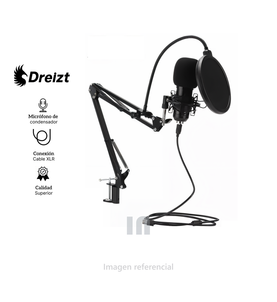 Micrófono Profesional Condensador Dreizt Bm800 Estudio Tiktok Youtube Black.