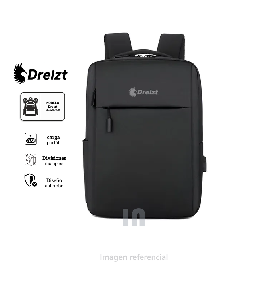 Mochila Antirrobo Impermeable para Laptop con Puerto USB Alta Calidad Dreizt MDA290009 Negro