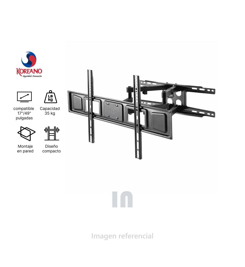 Rack para TV tipo pantógrafo se adapta para TVS planos y curvos de 17" a 49"” pulgadas, soporta hasta 35 Kg, Koreano.