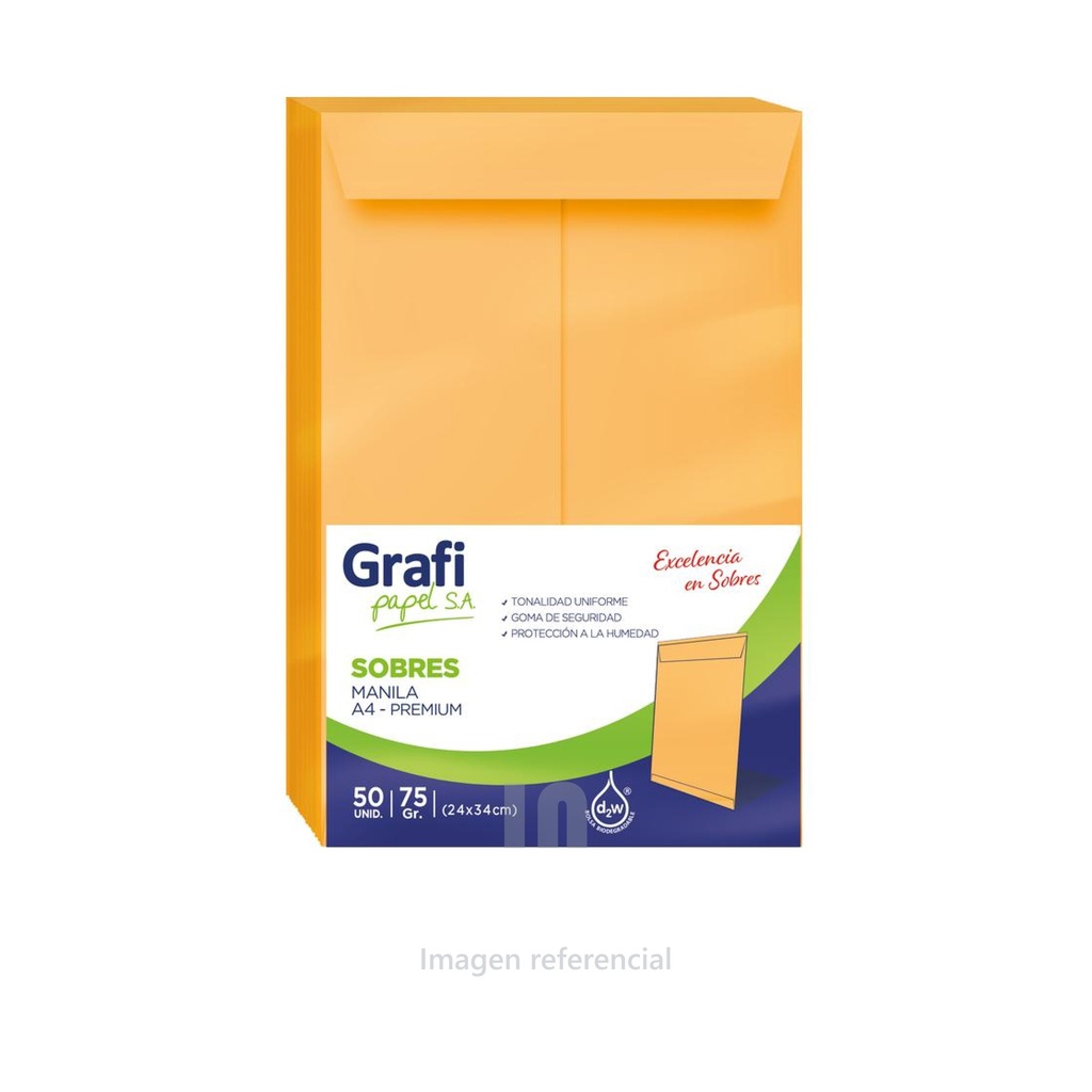 SOBRE MANILA A4 GRAFIPAPEL PAQUETE DE 25 UND, 24X 34CM, 75 GRAMOS.