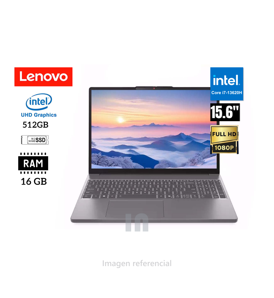 Laptop ideapad Slim 15IRH10, pantalla de 15.6, procesador Core i7-13620H, ram de 16gb, rom de 512gb, batería de 3 celldas.