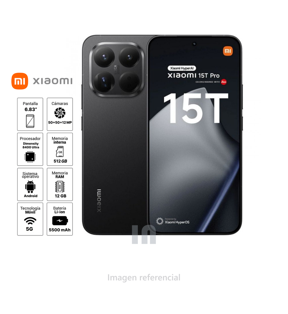 Celular XIAOMI 15T PRO 512GB 12GB 50 MP + 50 MP + 12 MP, pantalla 6.83", batería 5500 mAh