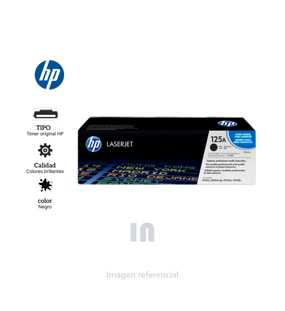 Tóner HP 125A CB540A para impresora LaserJet 1215/1515, capacidad 2200 páginas, negro.