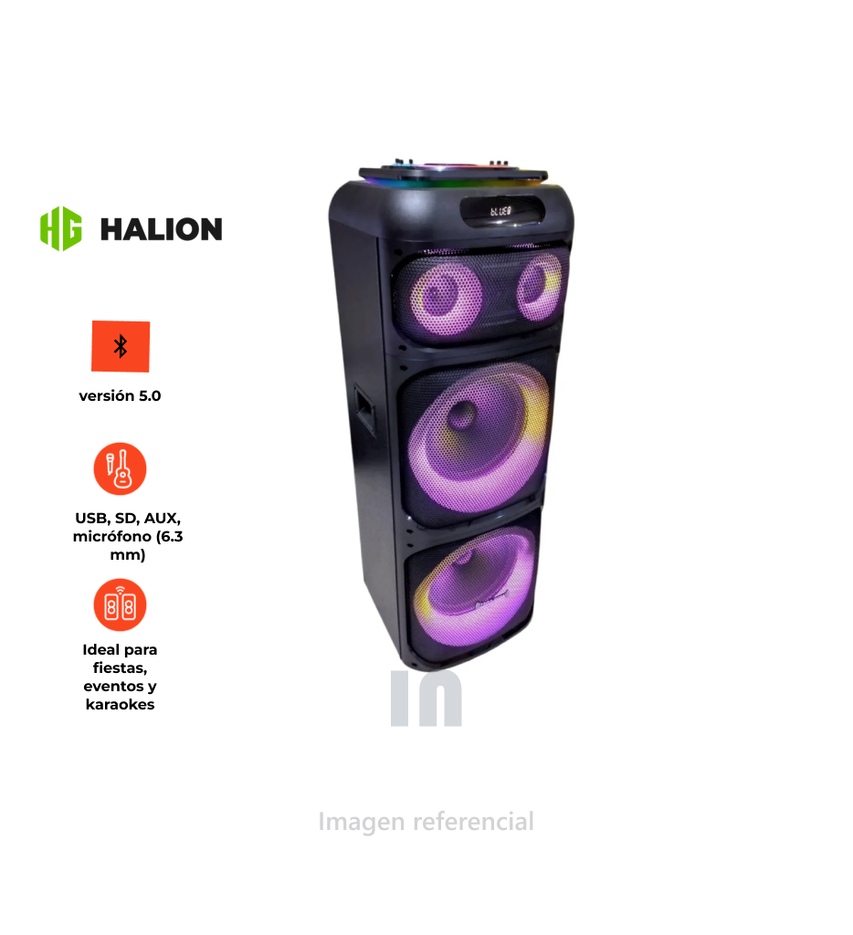 PARLANTE HALION MONSTER HA-1242 2X12" BLUETOOTH CON LUCES RGB Y ALTA POTENCIA