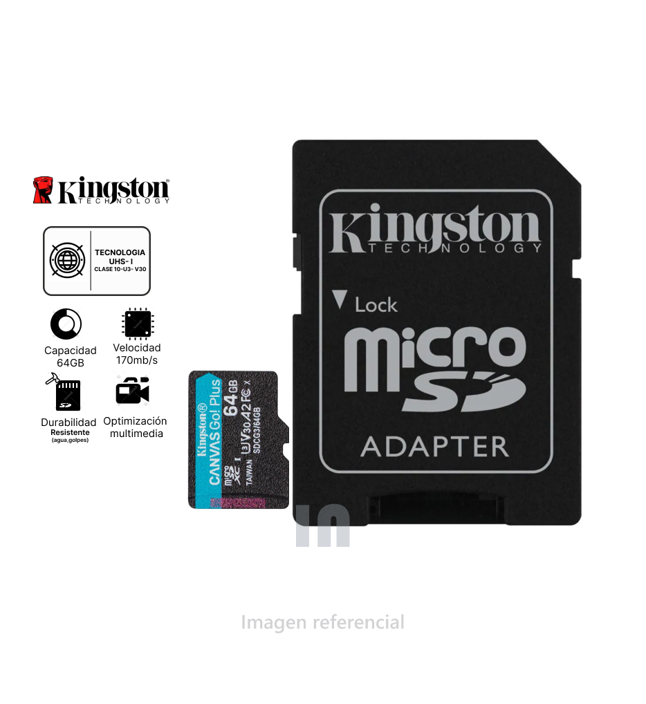 MEMORIA SD KINGSTON 64GB CANVAS GO! PLUS 170MB/S (SDCG3/64GB).