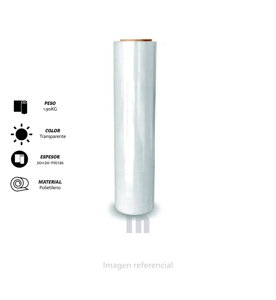 STRECH FILM MANUAL 20X20 MICRAS PESO 1.90KG TRANSPARENTE.