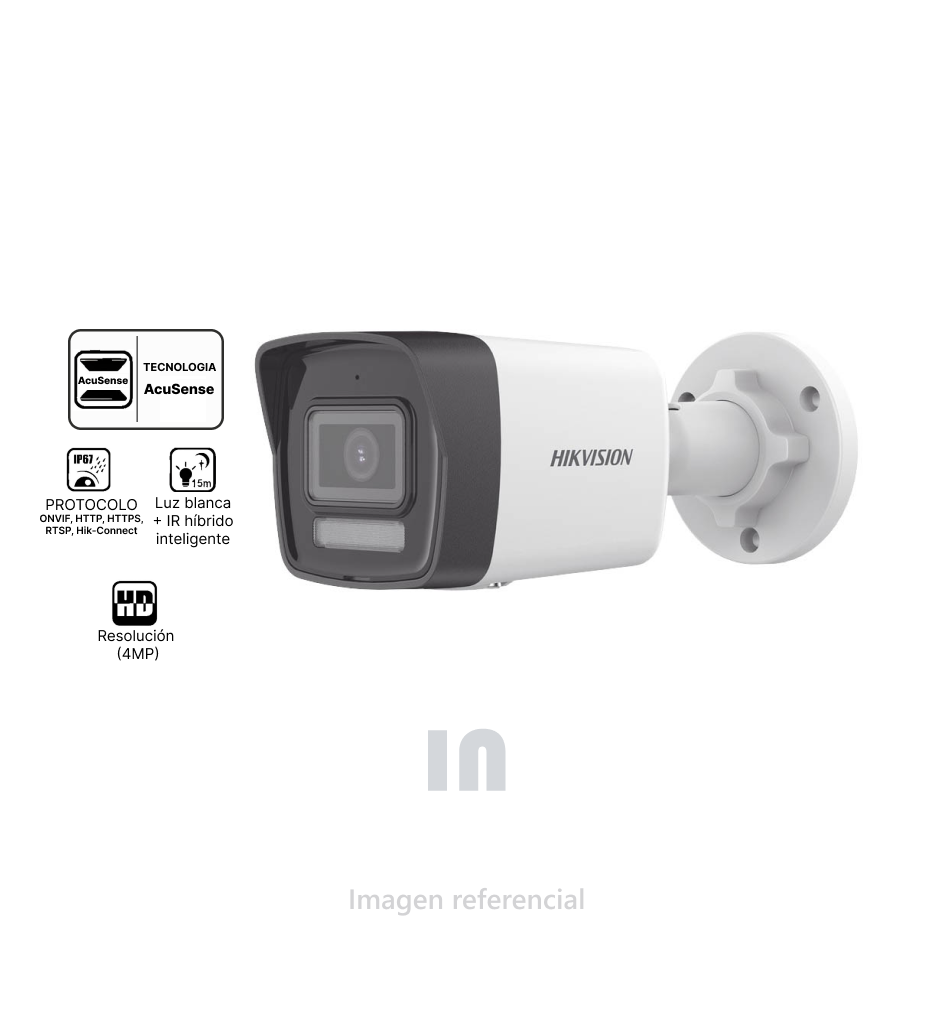 Cámara de seguridad IP HIKVISION DS-2CD1043G2-LIU, 4MP tubo 2.8mm IR30 audio luz híbrido inteligente Acusense.