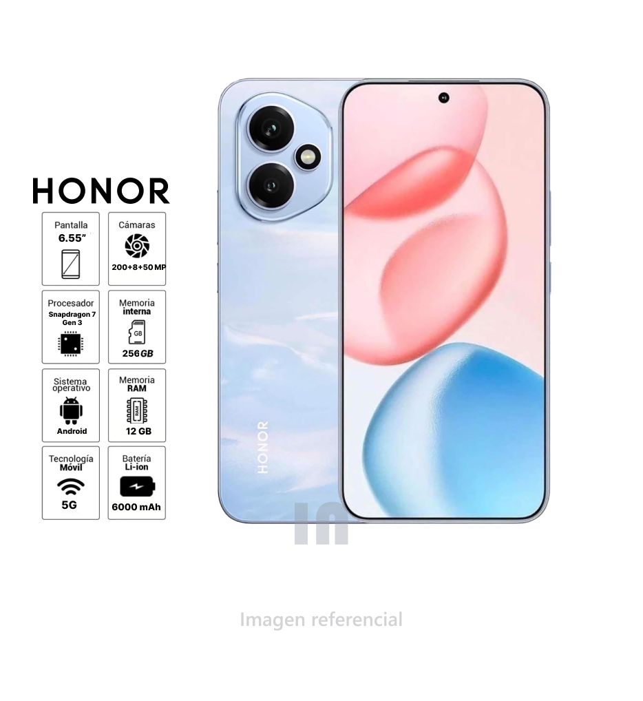 Celular Honor 400 5G, 256GB, 12GB RAM, cámara principal 200MP, frontal 50MP, Pantalla 6.55", Tidal Blue