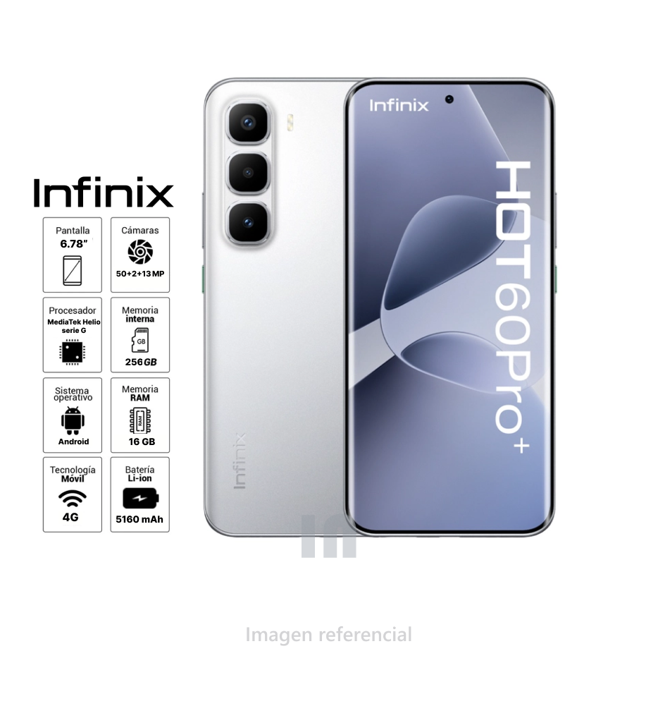 SMARTPHONE INFINIX HOT 60 PRO+ 256GB 16GB 50MP + 13 MP 6.78", 5160 mAh.