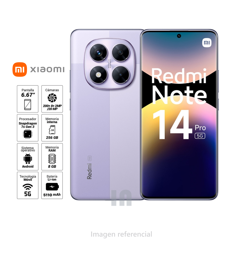 Xiaomi Redmi Note 14 Pro 5G – Potencia, 8GB RAM , rom de 256gb, cámara de 200MP