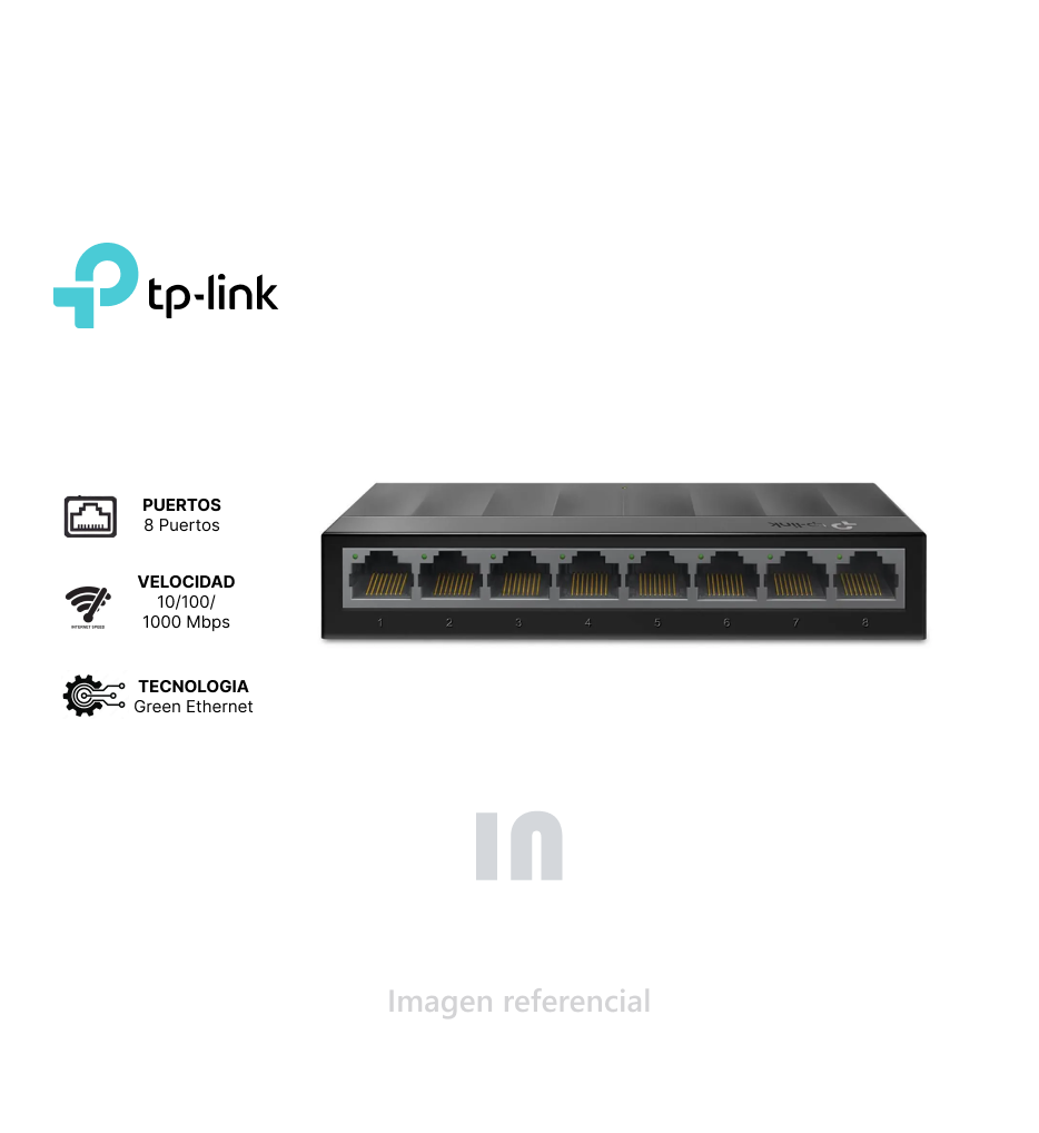 SWITCH TP-LINK LS1008G 8 PUERTOS GIGABIT 10/100/1000MBPS.