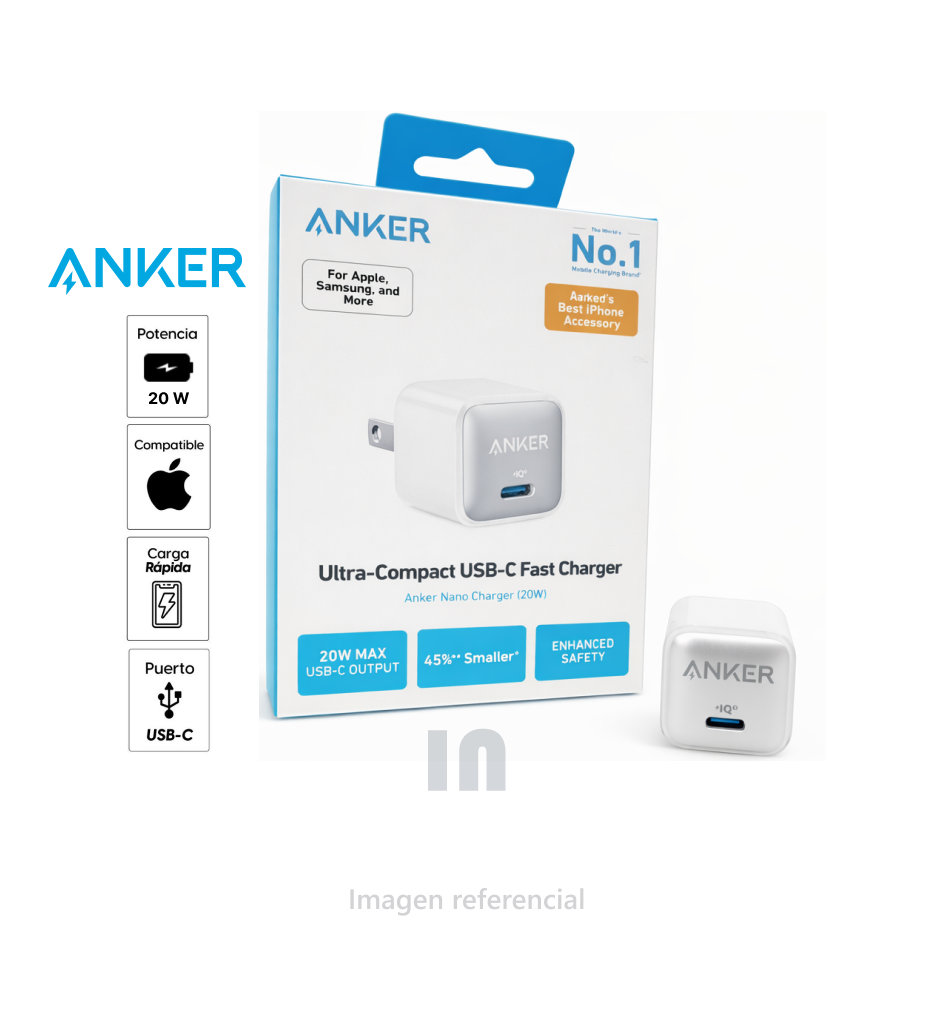 CARGADOR ANKER 511 NANO 3 GAN 20W USB-C WALL CHARGER AURORA.