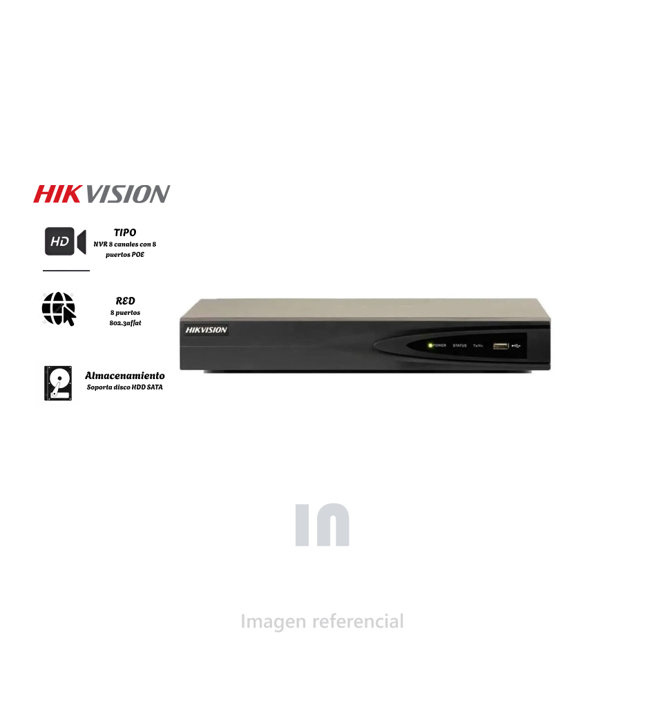 NVR 8CH (8POE) 1SATA 2x8MP 6x6MP  HIKVISION DS-7608NI-Q1/8P