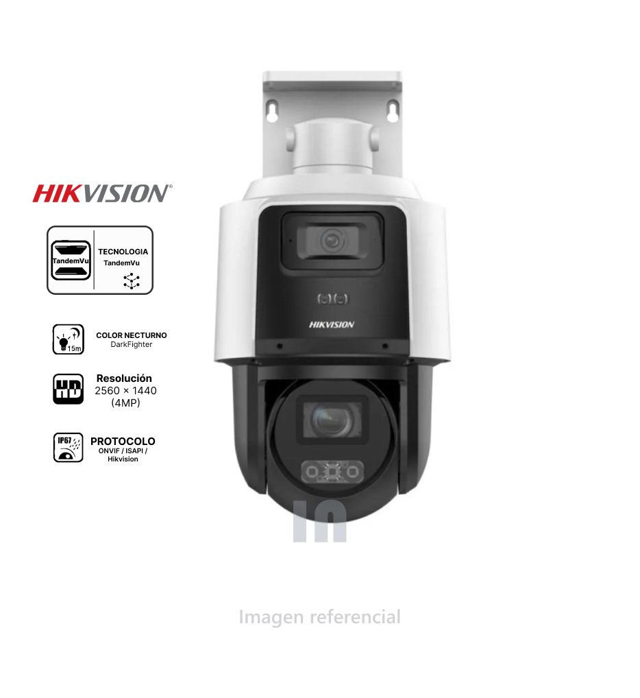 Cámara de Seguridad IP Hikvision DS-2SE3C404MWG-E/14 TandemVu 4MP + 4MP, PTZ 4X, PoE, Visión Dual Inteligente