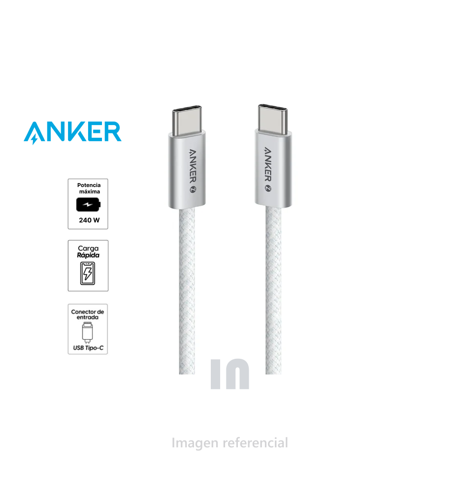 Cable trenzado anker zolo 240w usb-c a usb-c para macbook, ipad pro, iphone, dji.
