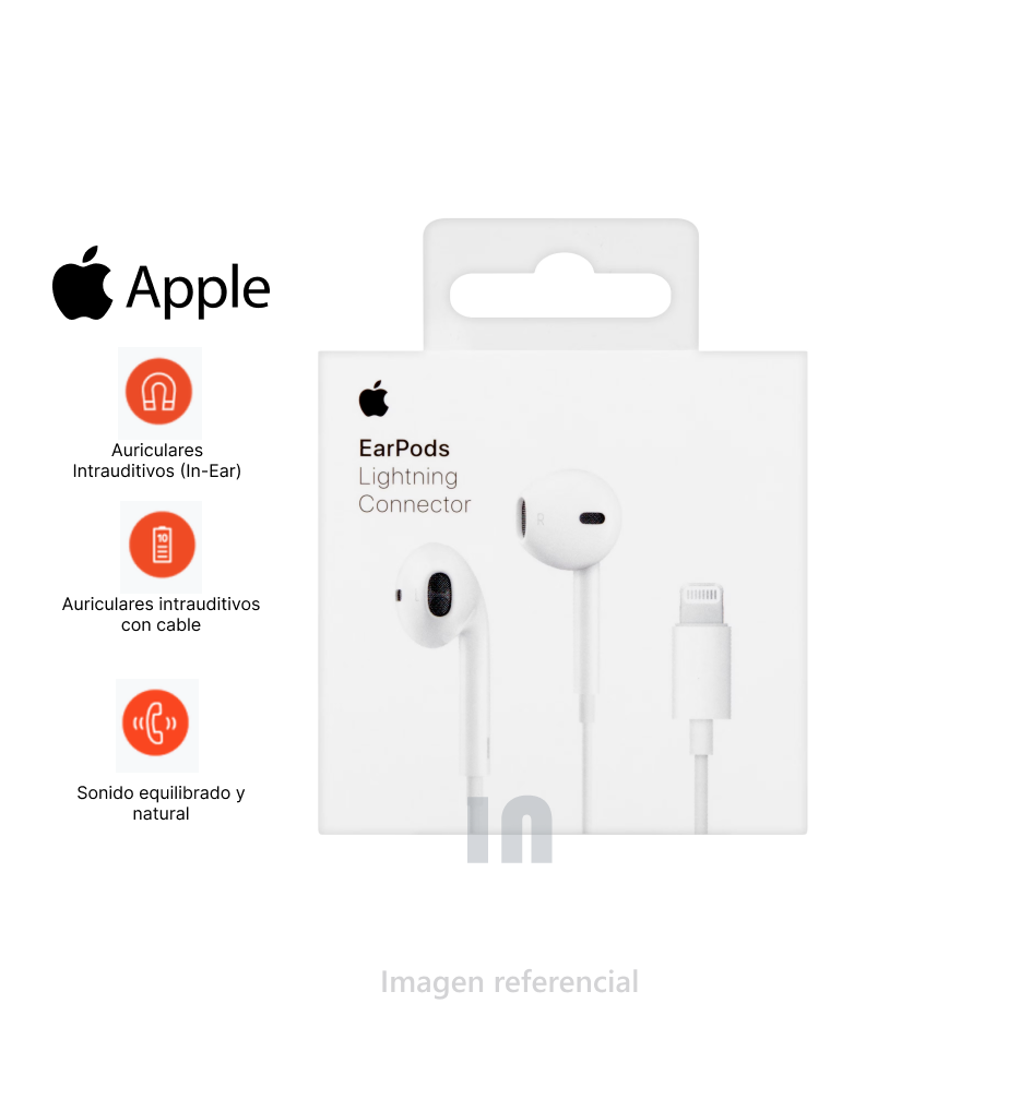 Audífonos Apple EarPods In-Ear con Micrófono – Conector Lightning para iPhone