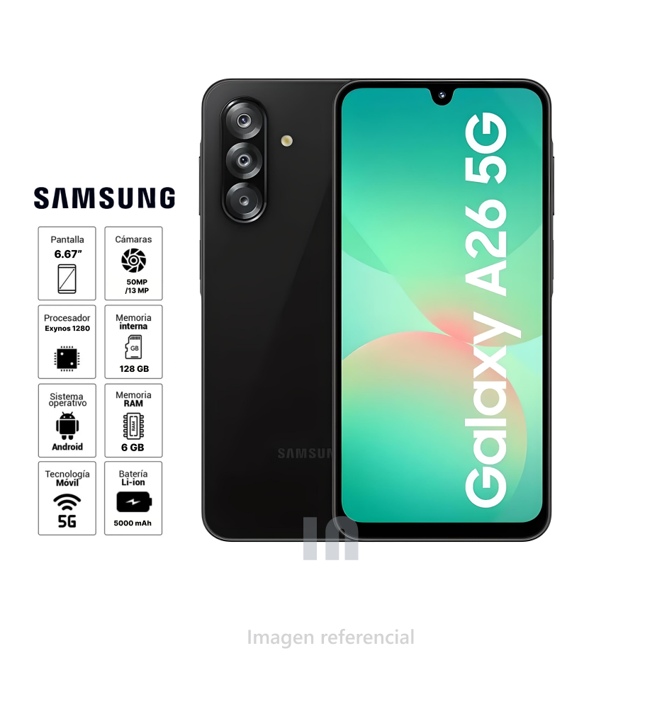 Samsung Galaxy A26 5G – Pantalla 6.7”, Exynos 1280, 6GB RAM, 128GB, Cámara 50MP