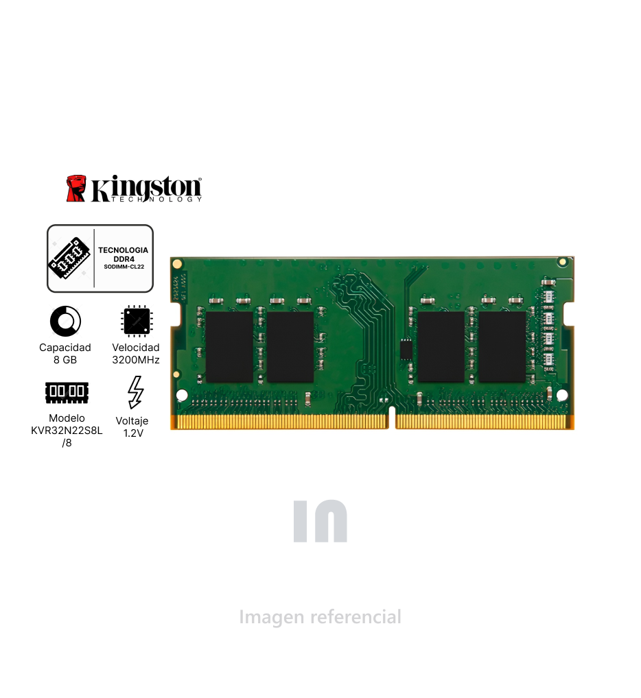 Memoria RAM SODIMM Kingston 8GB DDR4 3200MT/s – PC4-25600 | CL22 | 1.2V
