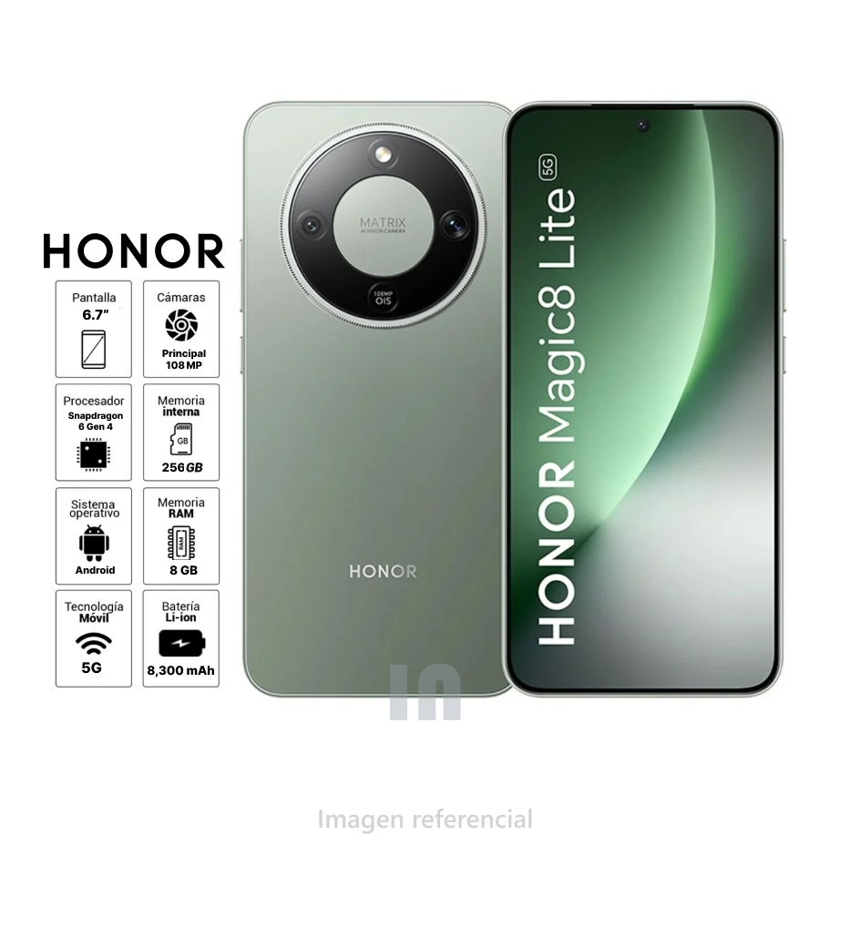 Celular HONOR Magic 8 Lite – Snapdragon 6 Gen 4 | 8GB RAM | 256GB | Cámara 108MP | Batería 8300mAh