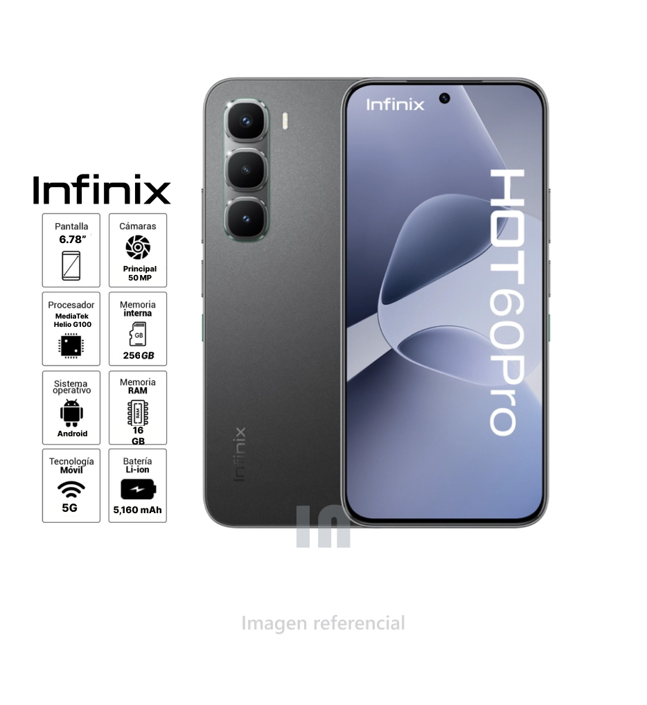 Smartphone Infinix Hot 60 Pro – 6.78” | 16GB RAM | 256GB | Cámara 50MP | 5160mAh