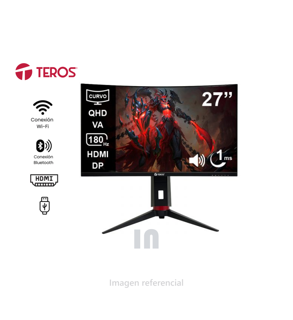 Monitor curvo gaming TEROS TE-2767G 27" QHD VA 180Hz 1ms HDMI DP AUDIO OUT.