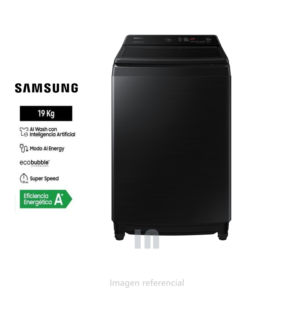 LAVADORA AUTOMÁTICA SAMSUNG WA80F19S8B - AI WASH ECOBUBBLE 19KG NEGRO . 