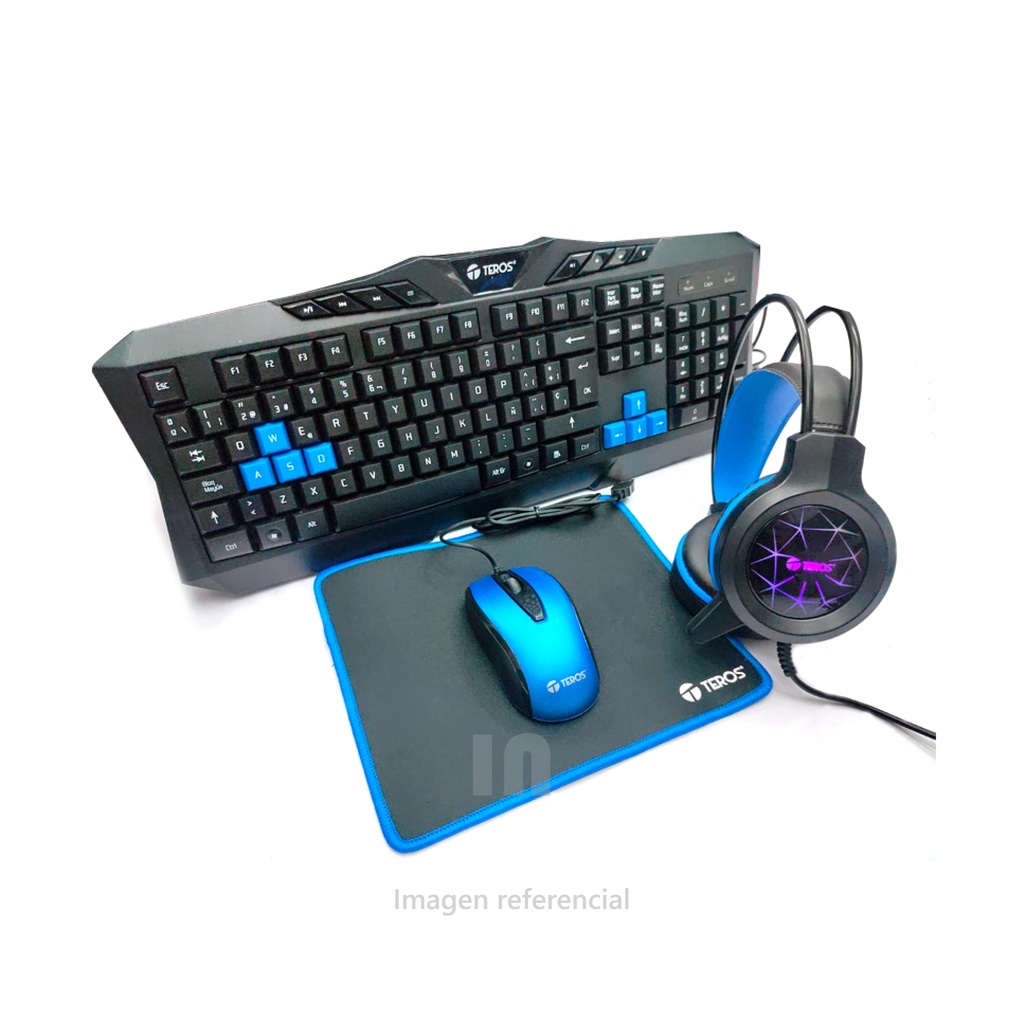 COMBO TEROS TE-4050B, TECLADO MULTIMEDIA, MOUSE, HEADSET, MOUSE PAD.- TIPO DE CONEXIÓN: CABLEADO CON USB, MOUSE CABLE 1.35 MTS, NÚMERO DE BOTONES: 3, RUEDA FUNCIONA COMO UN BOTON MAS, SENSOR ÓPTICO