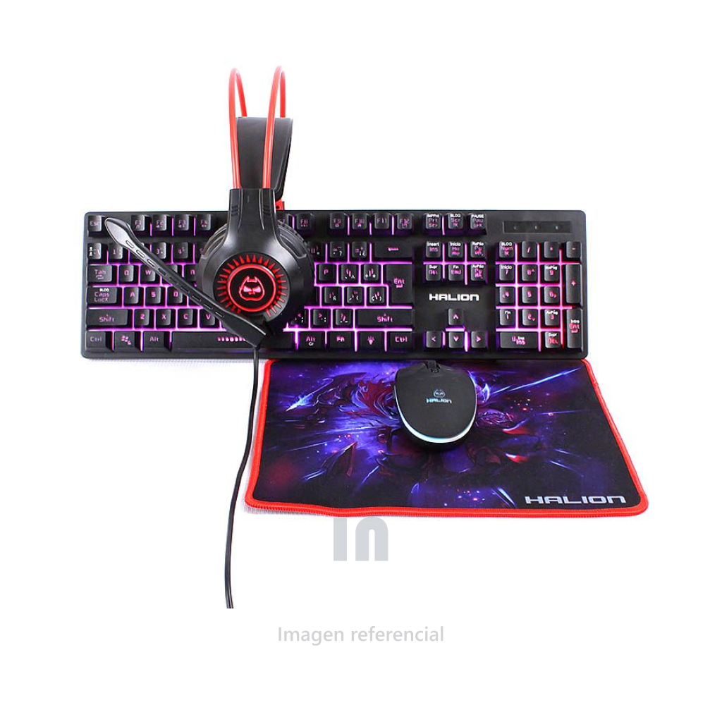 COMBO GAMER HALION 4 EN 1 ARROW HA-405C- 6D RATÓN BRILLANTE- TECLADO DE 10 MILLONES DE PULSACIONES-PAD MAUSE TAMAÑO: 280 X 230X3MM