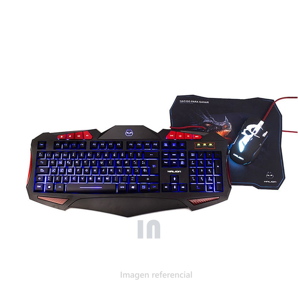 COMBO GAMER HALION 3 EN 1 TITAN HA-845C-Teclas: 10 Teclas rápidas para el acceso rápido de Internet y Multimedia-Luz LED (03 colores)- Color: Negro